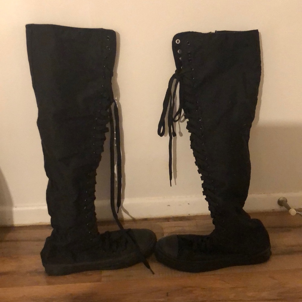 Over the knee canvas sneaker boot